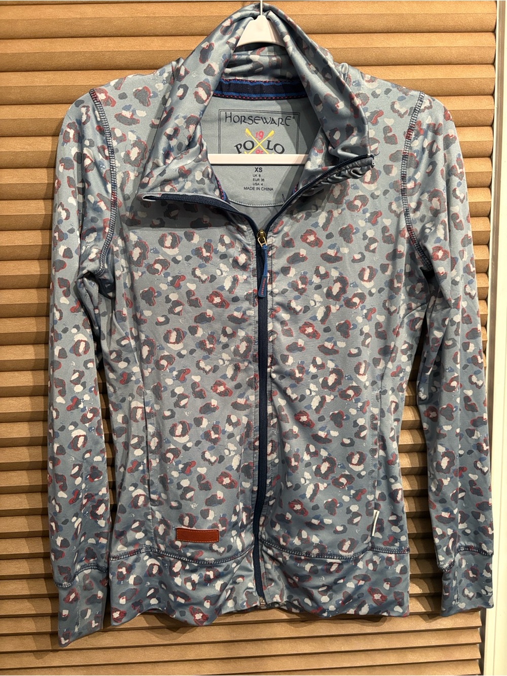 EUC Women's Light Blue Leopard-Print Zip Jacket